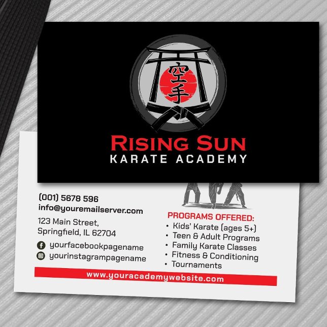 Karate Academy - Torii gate, Sun and Kanji Business Card (Creator Uploaded)