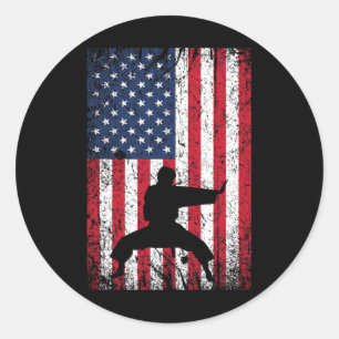 Karate American Flag 4th Of July Martial Arts For  Classic Round Sticker