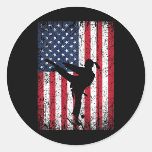 Karate American Flag 4th Of July Martial Arts Patr Classic Round Sticker