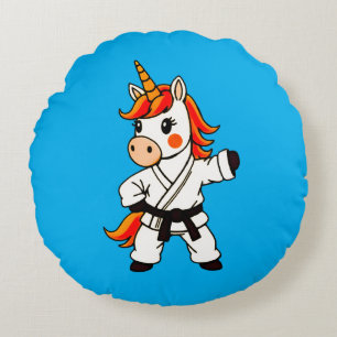 Karate and unicorn .Fantastic martial art Round Cushion