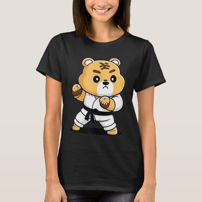 Karate Bear in Keikogi  Japanese Karateka Bear Tan T-Shirt (Front)