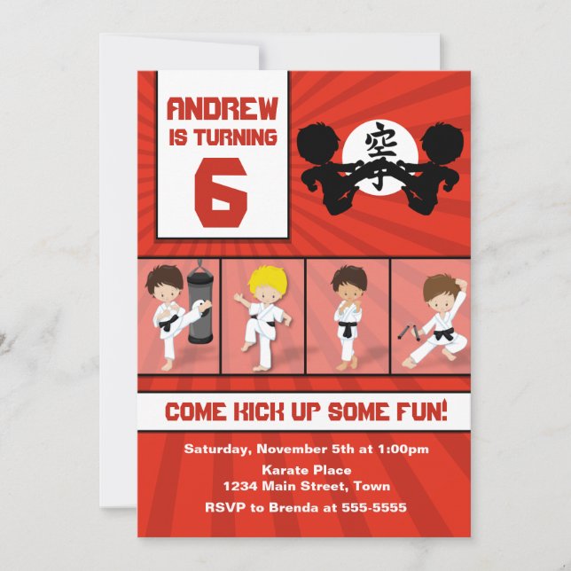 Karate Birthday Invitation 5x7 Karate Party (Front)