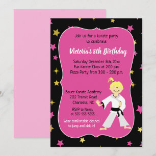 Karate Birthday Invitation Girl Black Belt