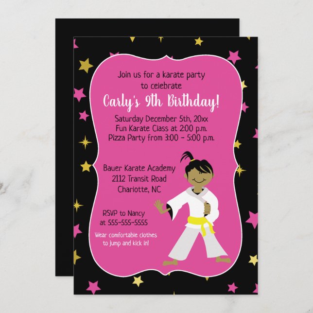 Karate Birthday Invitations Yellow Belt (Front/Back)