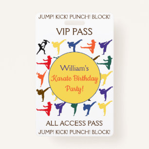 Karate Birthday Party VIP All Access Pass ID Badge