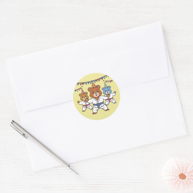 Karate Birthday Round Sticker (Envelope)