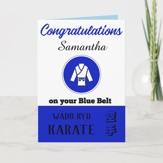 Karate Blue Belt Promotion Congratulations Card (Front)