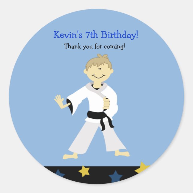 KARATE BOY Black Belt Birthday Favour Sticker (Front)