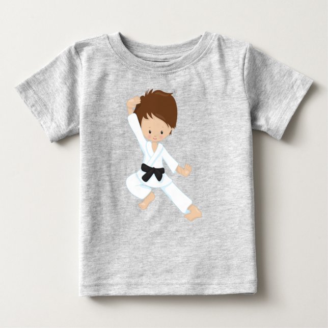 Karate Boy, Cute Boy, Black Belt, Brown Hair Baby T-Shirt (Front)