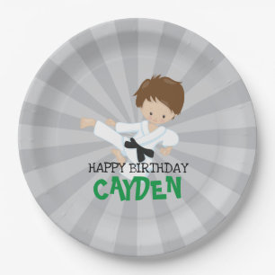 Karate boy green Martial Arts Birthday Paper Plate