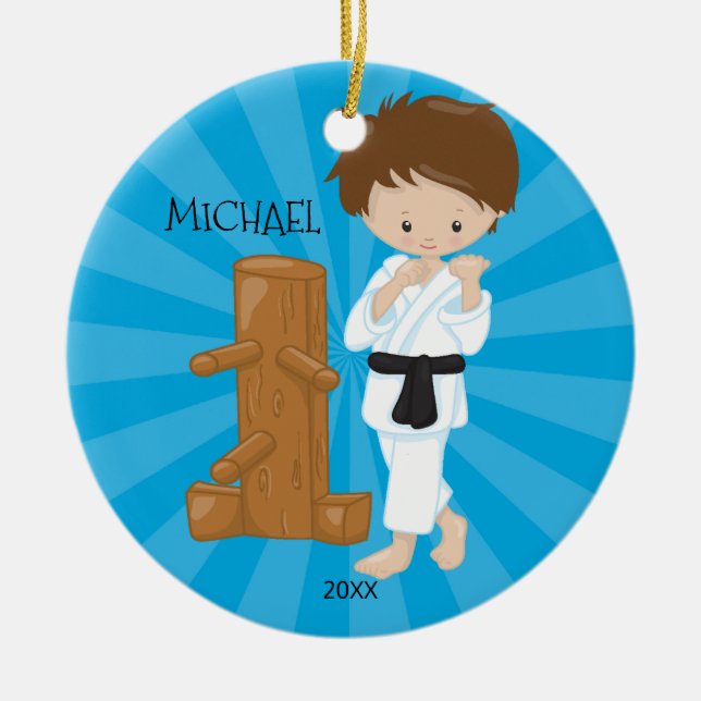 Karate Boy Personalised Christmas Ornament (Front)