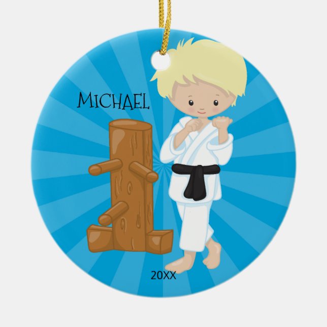 Karate Boy Personalised Christmas Ornament (Front)