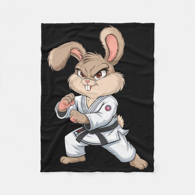 Karate Bunny Martial Arts Rabbit Funny For Kids Bo Fleece Blanket (Front)