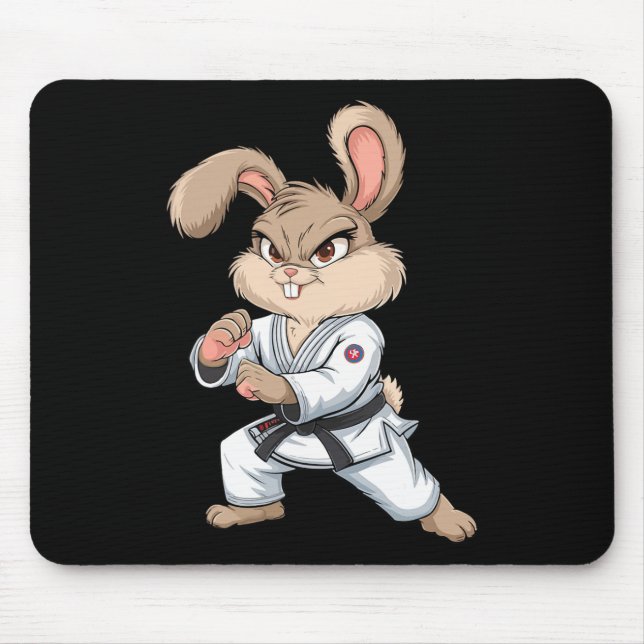 Karate Bunny Martial Arts Rabbit Funny For Kids Bo Mouse Pad (Front)