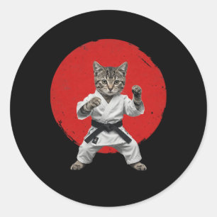 Karate Cat Black Belt Funny Martial Arts Judo Japa Classic Round Sticker