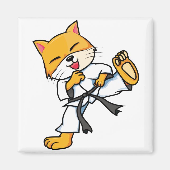 Karate Cat Cartoon Funny Magnet (Front)