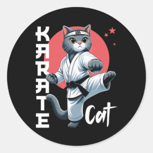 Karate Cat Gi Black Belt Martial Arts Kick Feline Classic Round Sticker