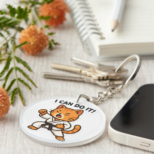 Karate Cat Sticker Key Ring