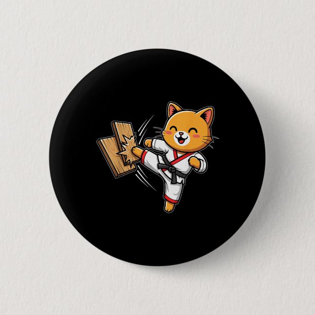 Karate Cat Taekwondo 6 Cm Round Badge (Front)