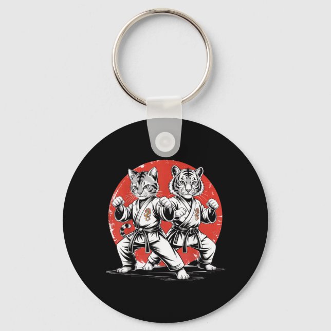 Karate Cat Tiger Karate Gi Karate Japanese Stuff Key Ring (Front)