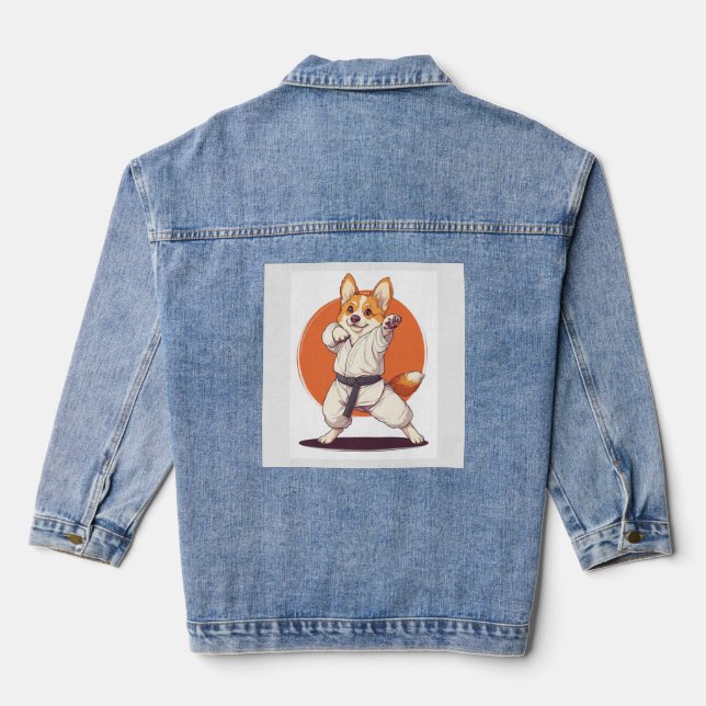 Karate Corgi � Martial Arts Dog Denim Jacket (Back)