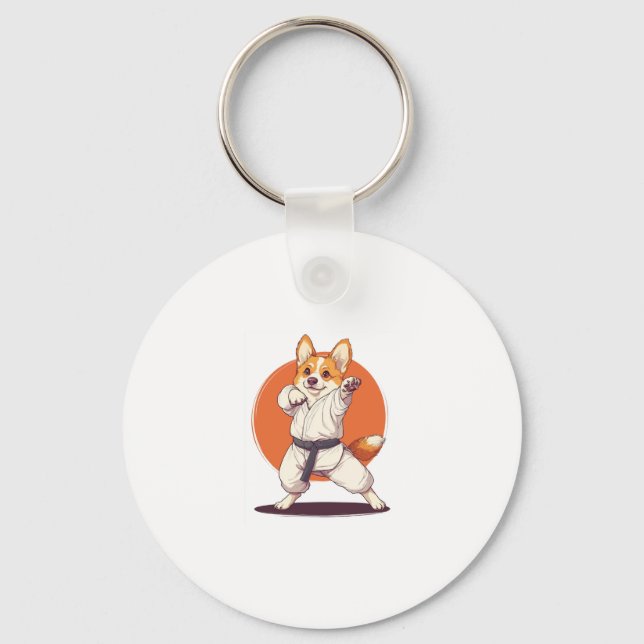 Karate Corgi � Martial Arts Dog Key Ring (Front)