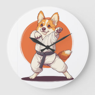 Karate Corgi � Martial Arts Dog Large Clock