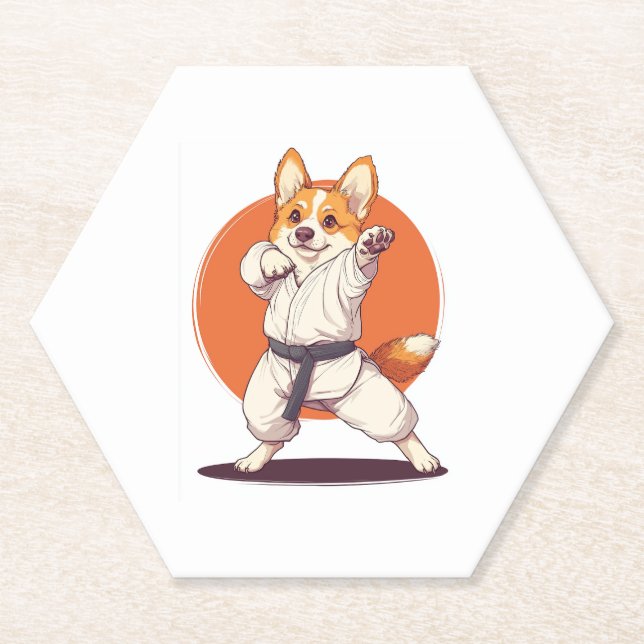 Karate Corgi � Martial Arts Dog Paper Coaster (Front)