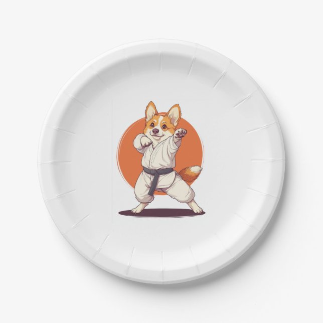 Karate Corgi � Martial Arts Dog Paper Plate (Front)