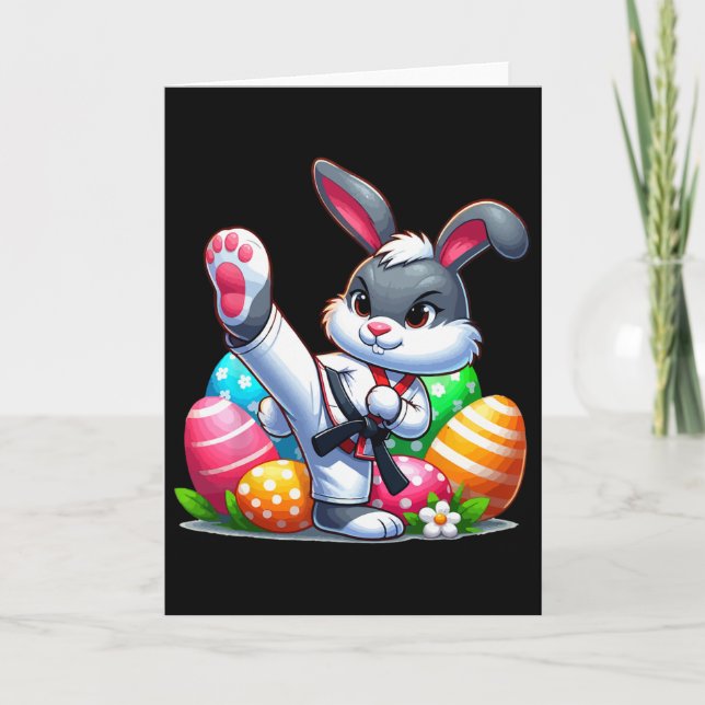 Karate Easter Bunny With A Sket Of Eggs Easter Day Card (Front)