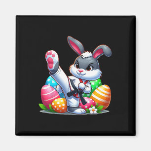 Karate Easter Bunny With A Sket Of Eggs Easter Day Magnet