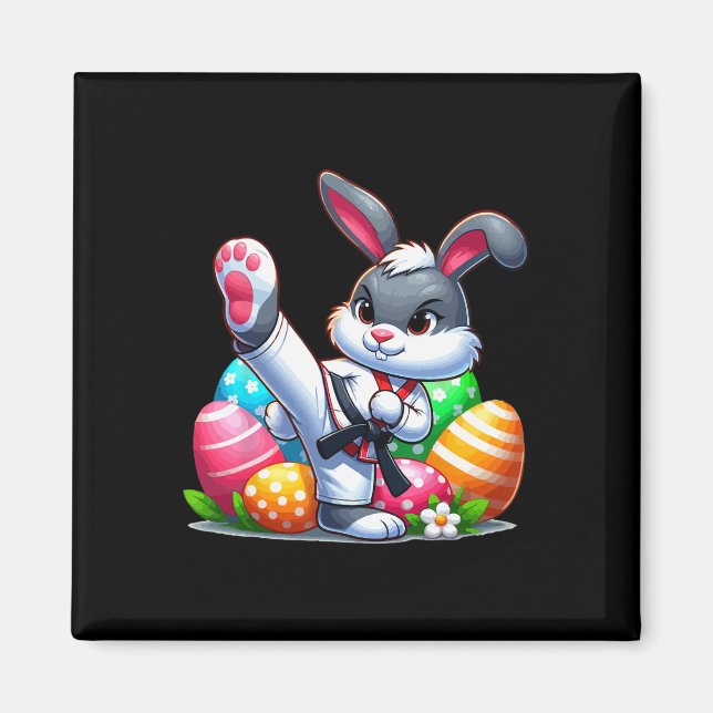 Karate Easter Bunny With A Sket Of Eggs Easter Day Magnet (Front)