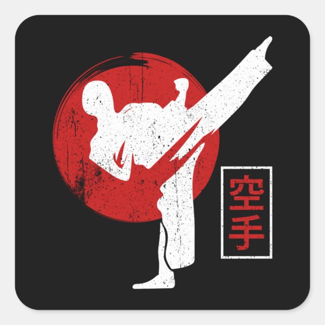 Karate Fighter Black Belt Karate Kick Square Sticker (Front)