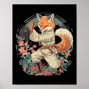 Karate Fox Motif Taekwondo Jiu-jitsu Mma Kickboxin Poster
