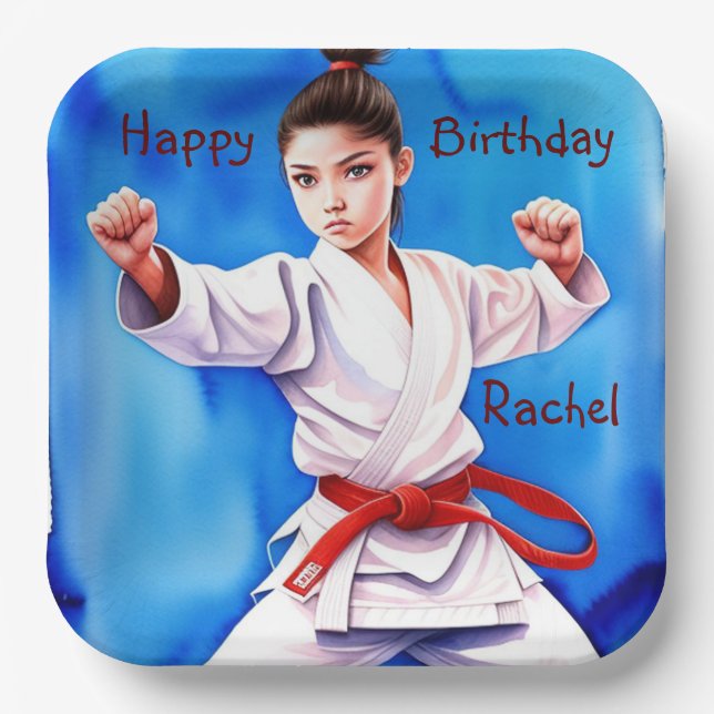Karate Girl Birthday Paper Plate (Front)