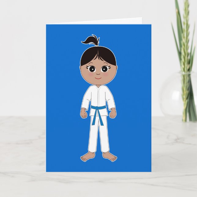 Karate Girl Congratulations Blue Belt Card (Front)