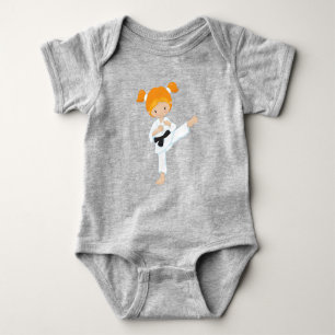 Karate Girl, Cute Girl, Black Belt, Orange Hair Baby Bodysuit