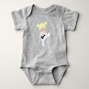 Karate Girl, Cute Girl, Blonde Hair, Black Belt Baby Bodysuit