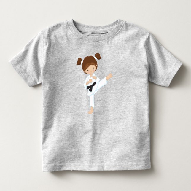 Karate Girl, Cute Girl, Brown Hair, Black Belt Toddler T-Shirt (Front)