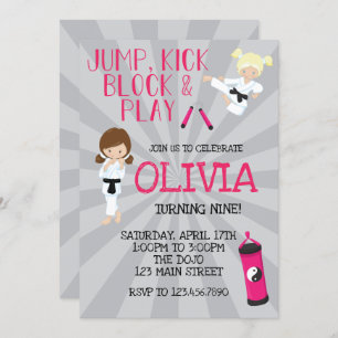 Karate Girl Pink Martial Arts Birthday Invitation