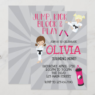 Karate Girl Pink Martial Arts Birthday Invitation
