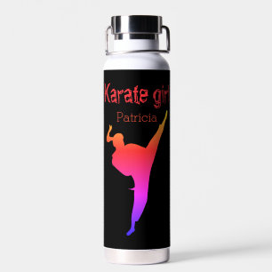 Karate Girl Silhouette Martial Arts Modern Sports Water Bottle
