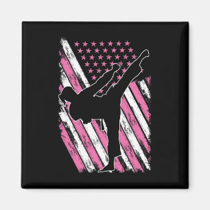Karate Girl Usa Flag American Martial Arts Magnet