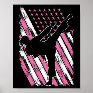 Karate Girl Usa Flag American Martial Arts  Poster