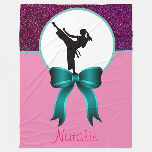 Karate Girls Glitter and Bow Fleece Blanket (Front)
