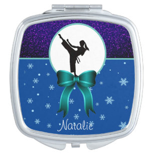 Karate Girls Glitter and Bow Snowflake   Compact Mirror