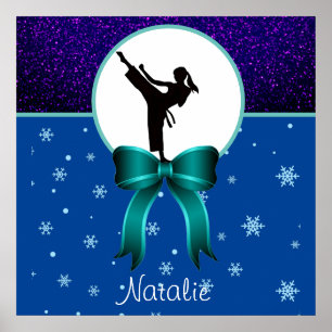 Karate Girls Glitter and Bow Snowflake Poster