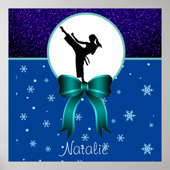 Karate Girls Glitter and Bow Snowflake  Poster (Front)