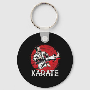 Karate Grunge Design Man Doing Jump Kick For Karat Key Ring