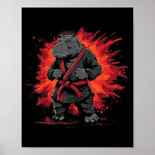 Karate Hippo Animal MMA Taekwondo Martial Arts Poster